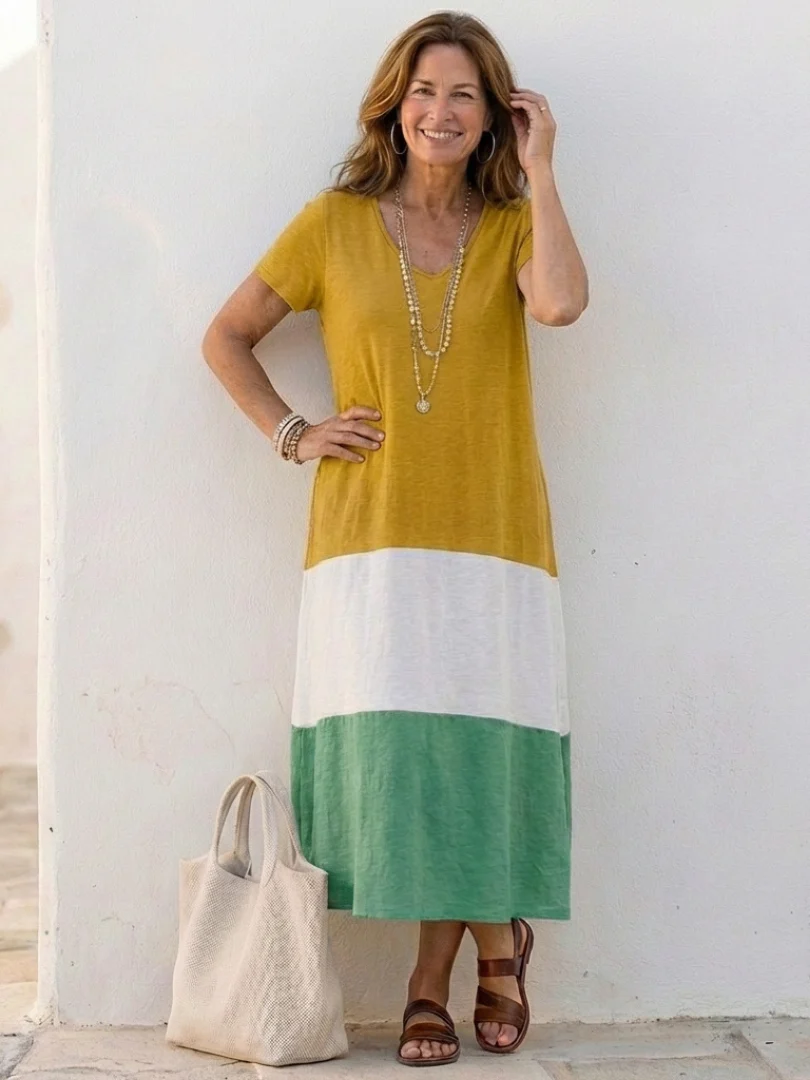 Isadora | Women's Color Block V Neck Midi Dress - Image 5