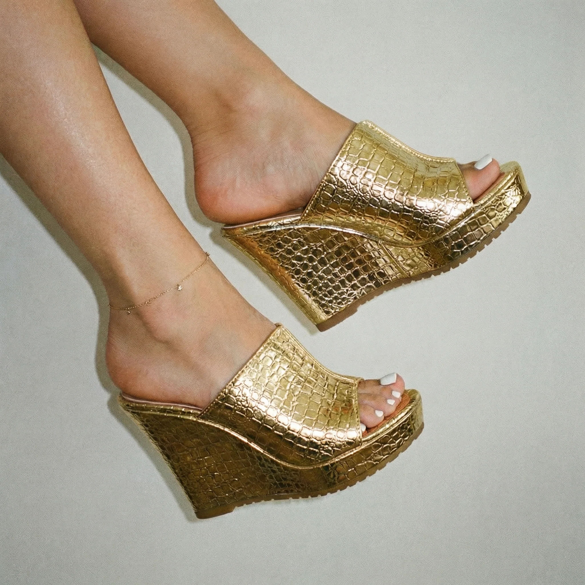 Isadora | Women's Gold Platform Wedge Sandals - Image 5