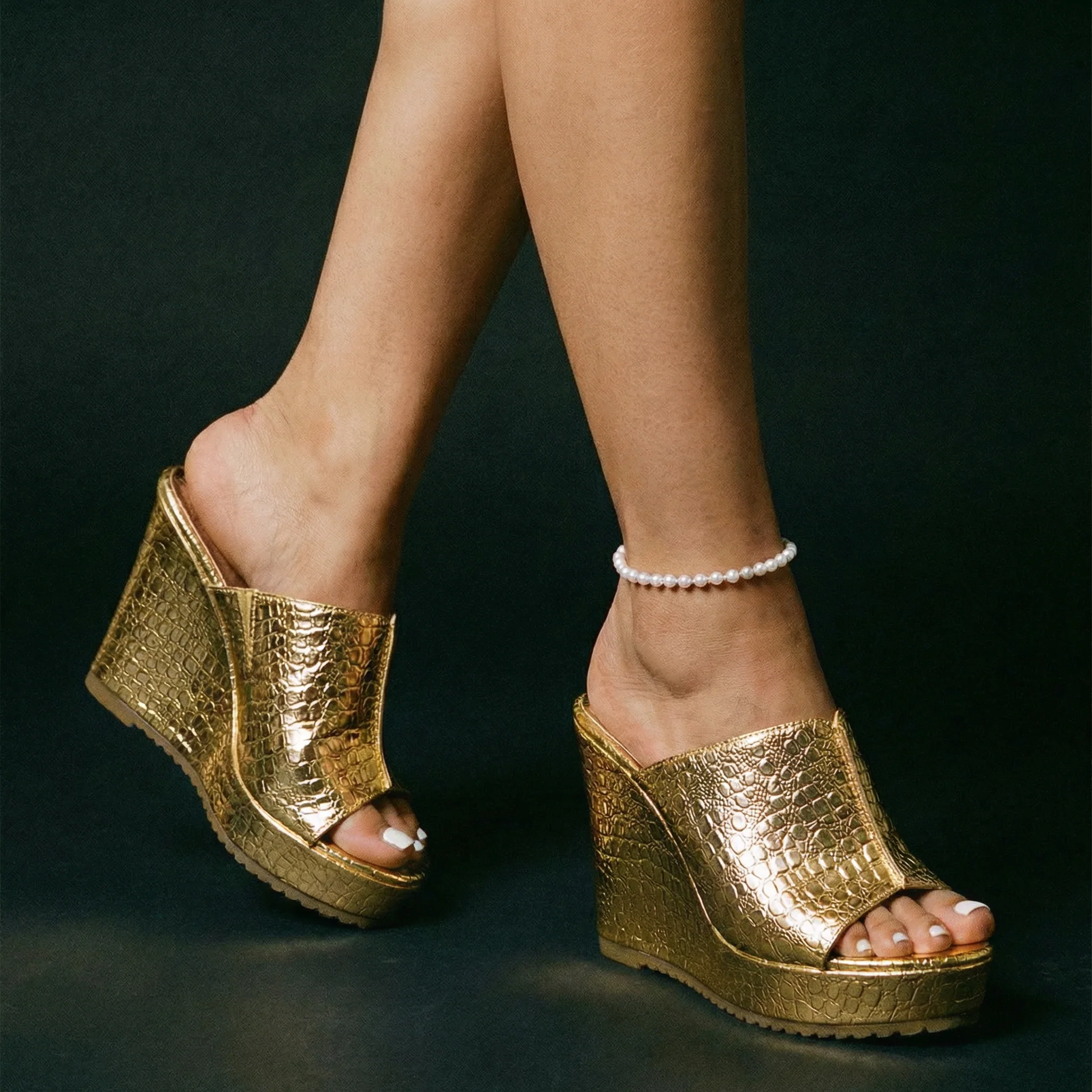 Isadora | Women's Gold Platform Wedge Sandals - Image 6
