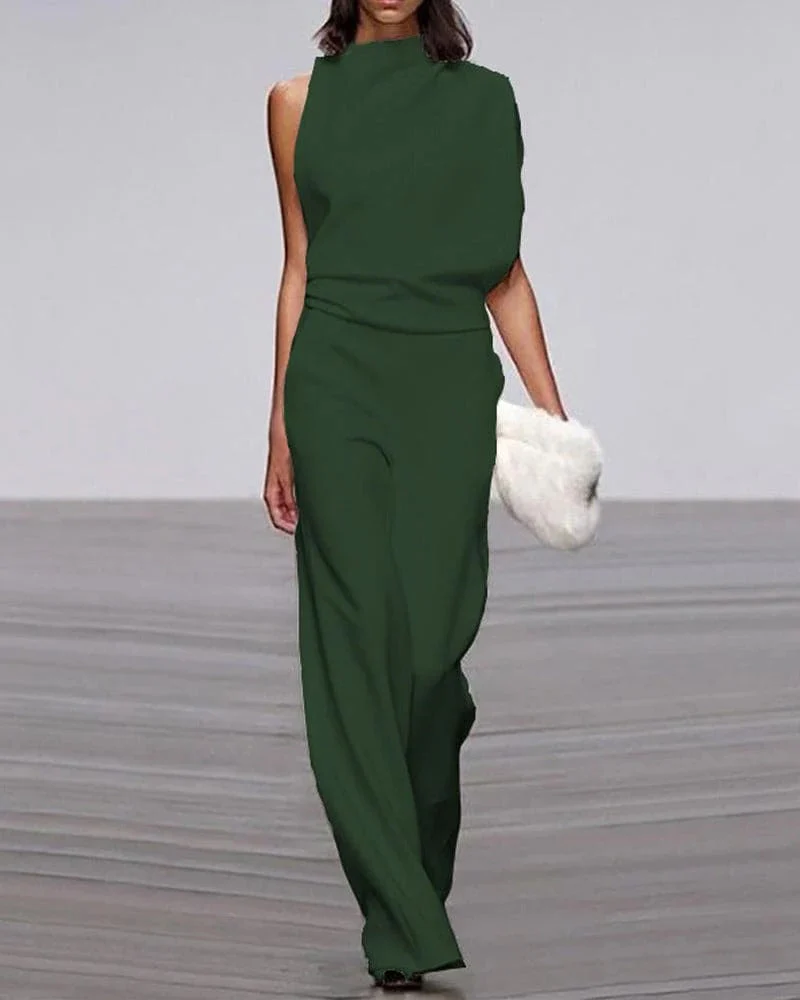 Ivory | Women's Wide Leg Jumpsuit Sleeveless Mock Neck Formal Outfit - Image 2