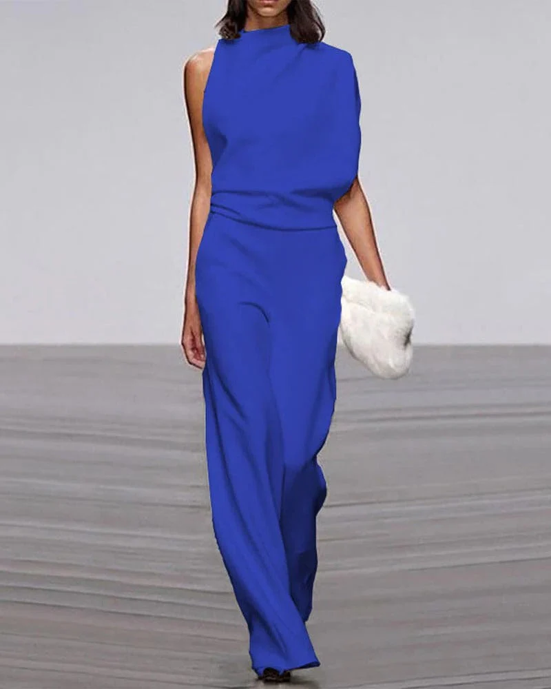Ivory | Women's Wide Leg Jumpsuit Sleeveless Mock Neck Formal Outfit - Image 4