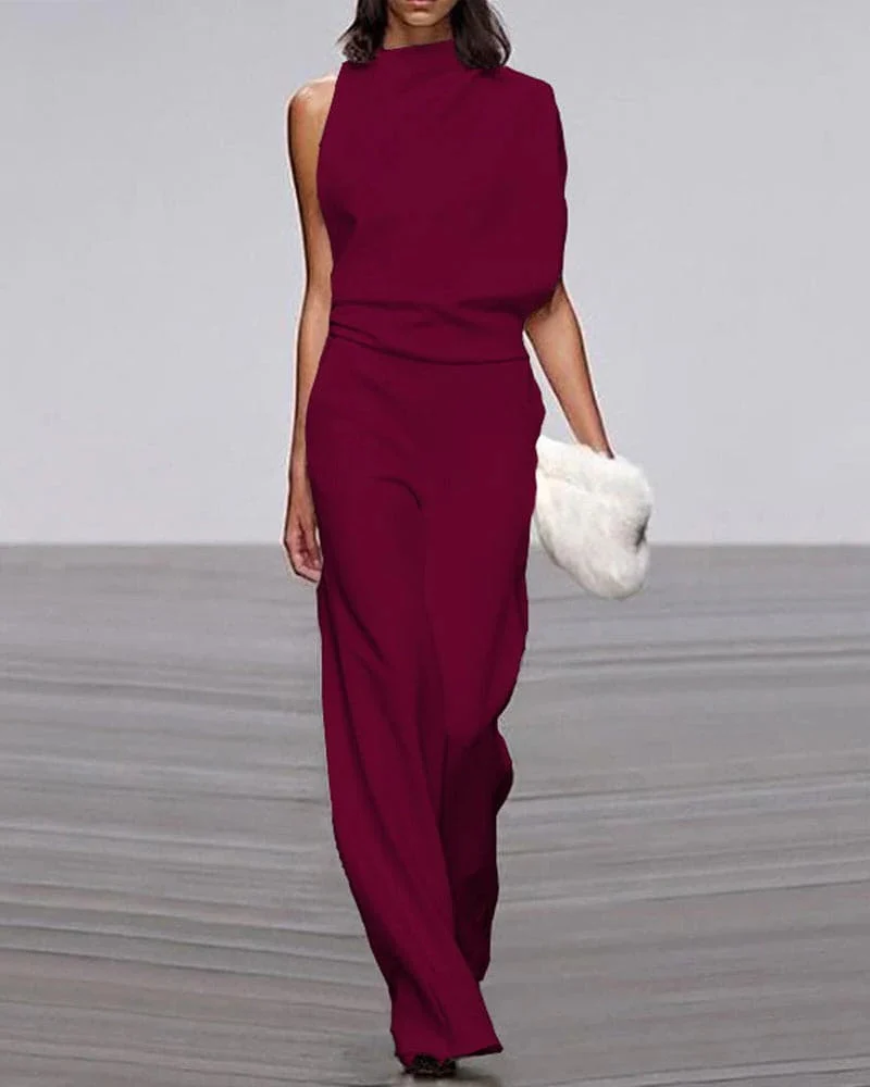 Ivory | Women's Wide Leg Jumpsuit Sleeveless Mock Neck Formal Outfit - Image 5