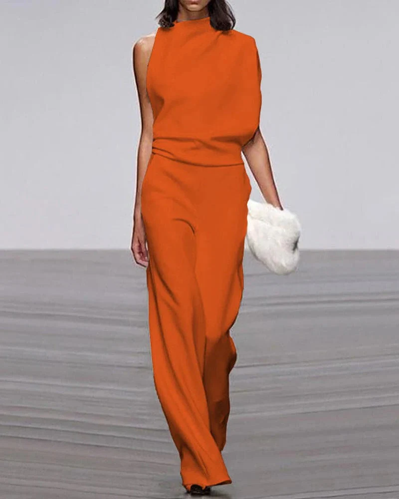 Ivory | Women's Wide Leg Jumpsuit Sleeveless Mock Neck Formal Outfit - Image 7