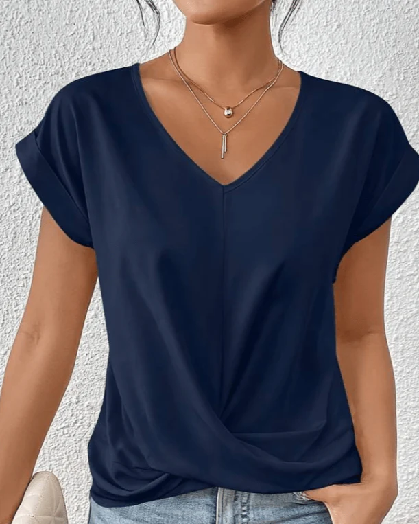 Jade | Women's V-Neck Twist Front Short Sleeve Top - Image 2