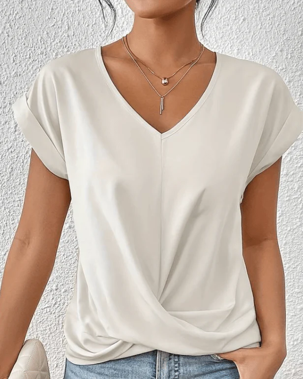 Jade | Women's V-Neck Twist Front Short Sleeve Top - Image 3