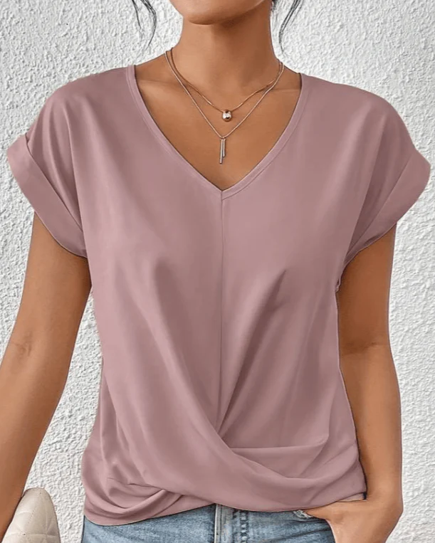 Jade | Women's V-Neck Twist Front Short Sleeve Top - Image 4