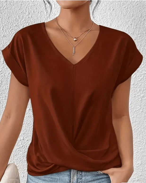Jade | Women's V-Neck Twist Front Short Sleeve Top - Image 5