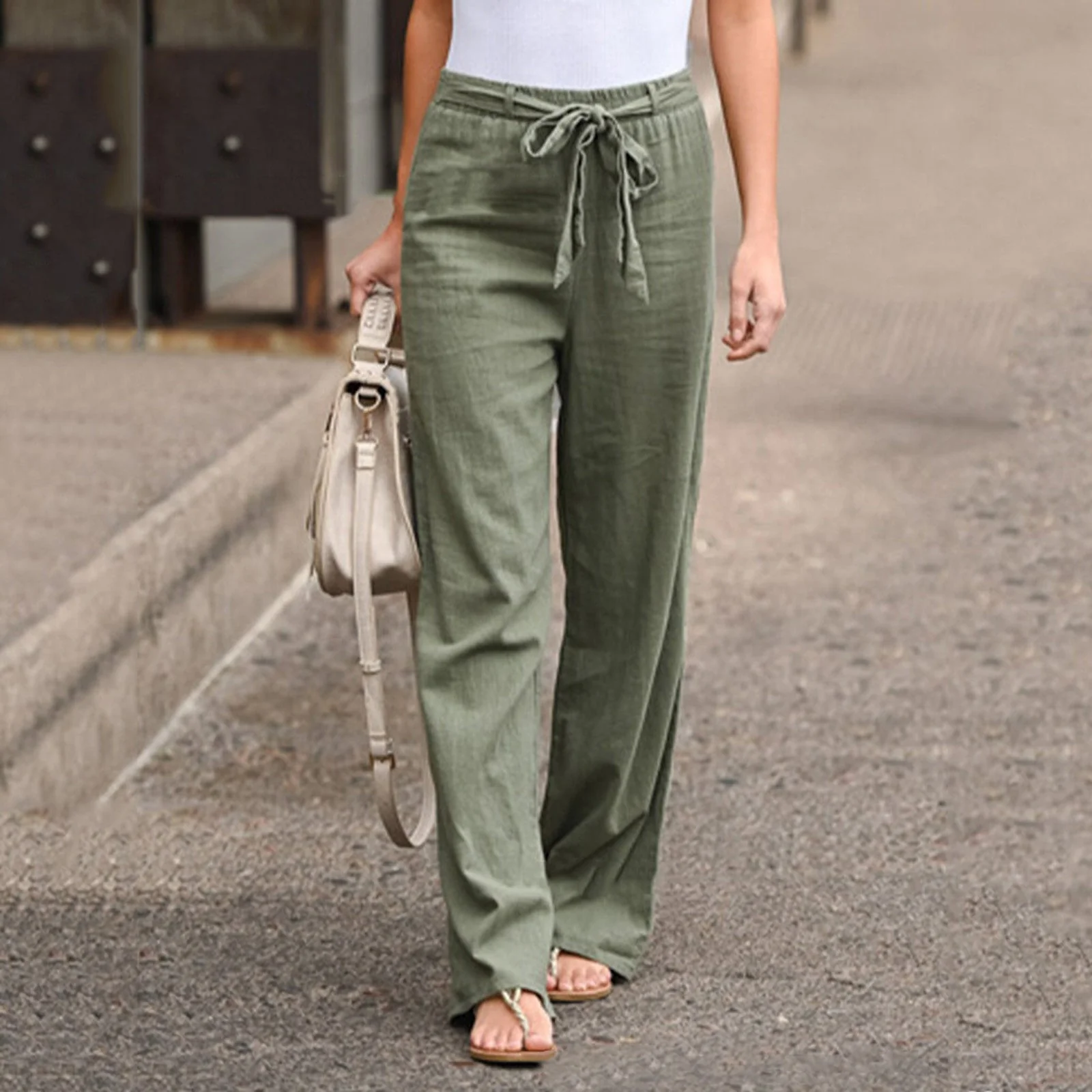 Jane | Women's Wide Leg Pants Drawstring High Waist Casual - Image 2