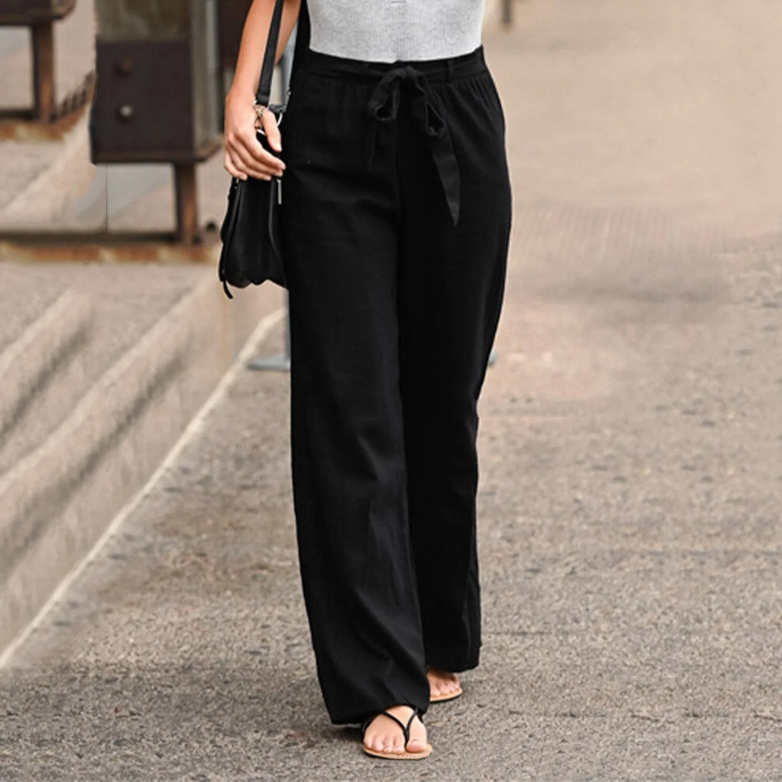 Jane | Women's Wide Leg Pants Drawstring High Waist Casual - Image 3