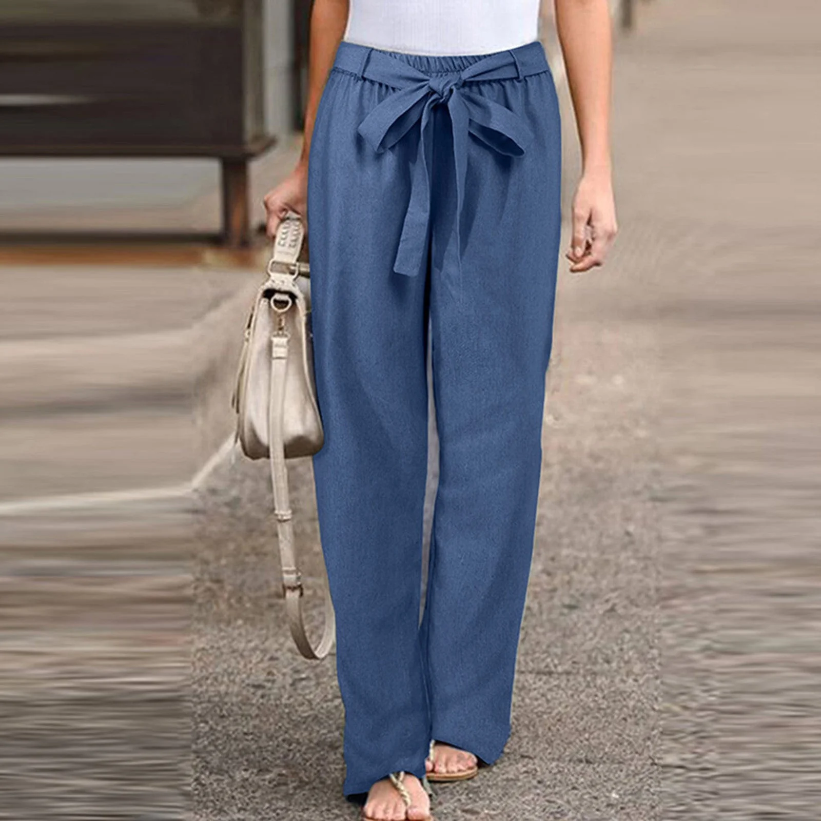 Jane | Women's Wide Leg Pants Drawstring High Waist Casual - Image 4
