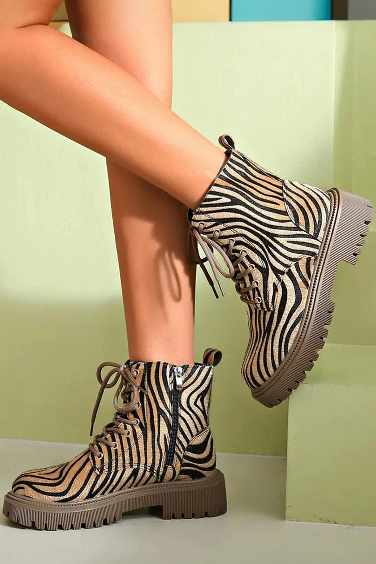 Jemima™ | Zebra Lace-Up Boots - Image 3