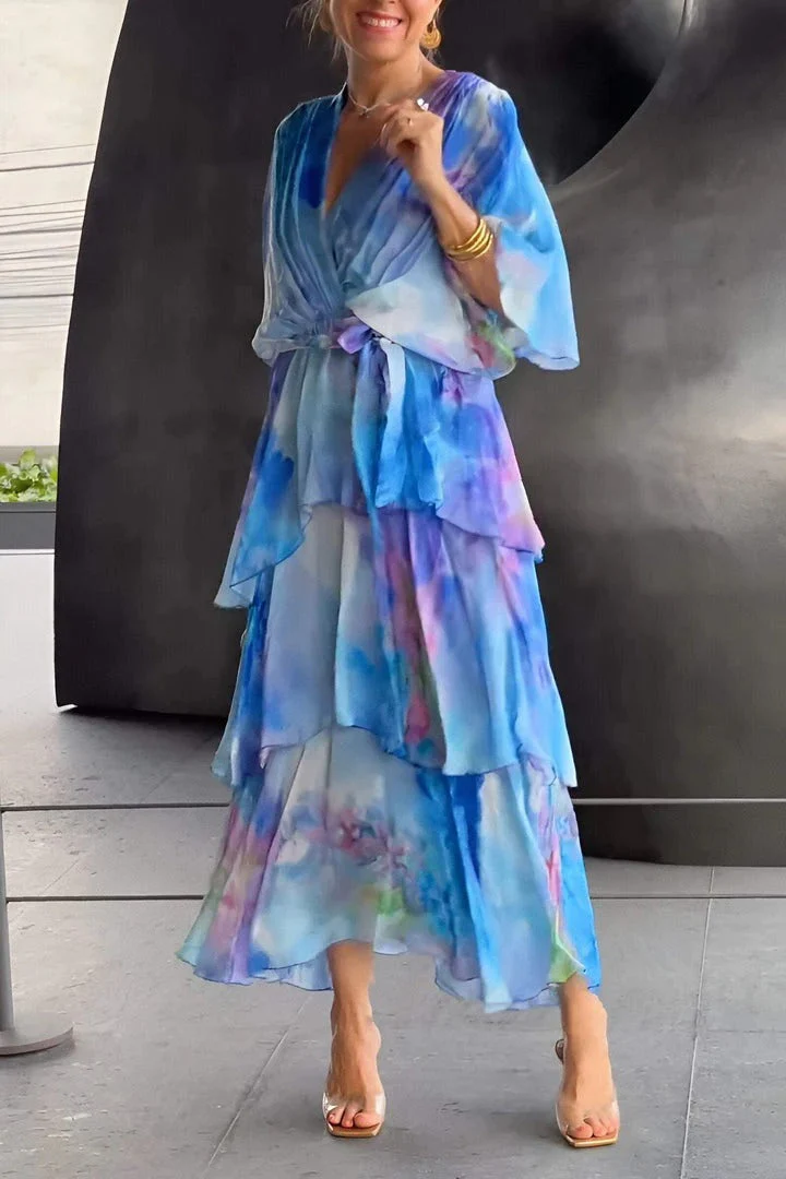Juliette | Women's V Neck Tummy Control Flowy Draped Dress Cocktail - Image 2