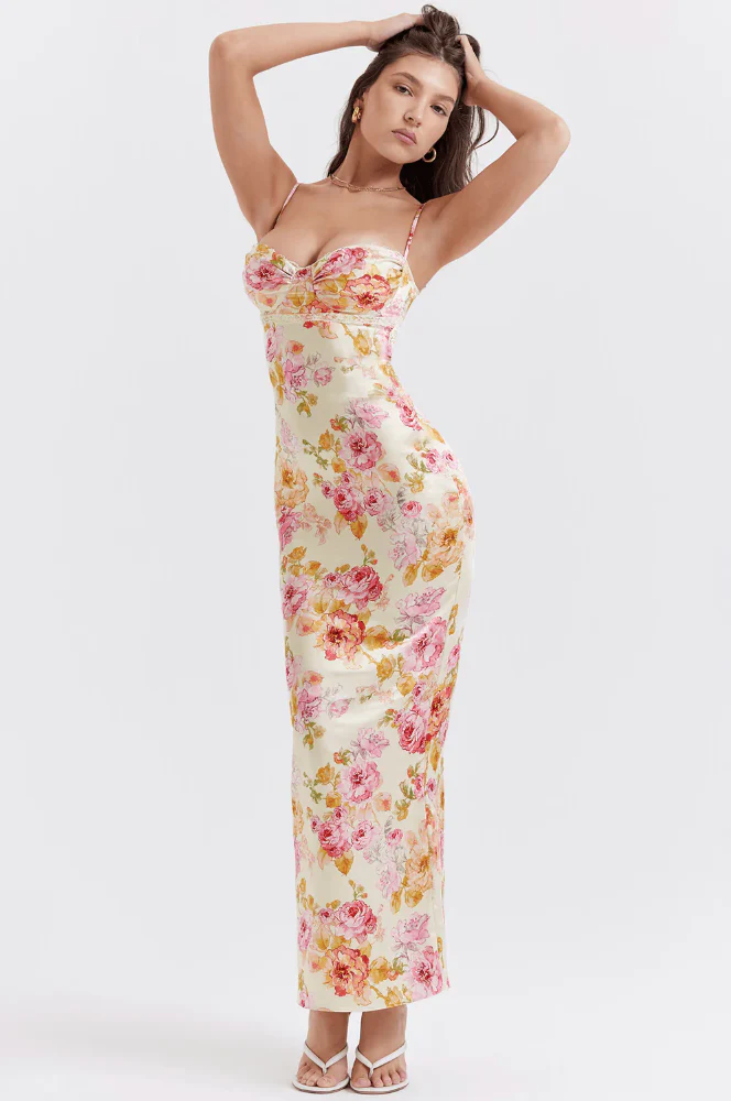 Katherine | Women's Wedding Guest Floral Spaghetti Strap Dress - Image 3