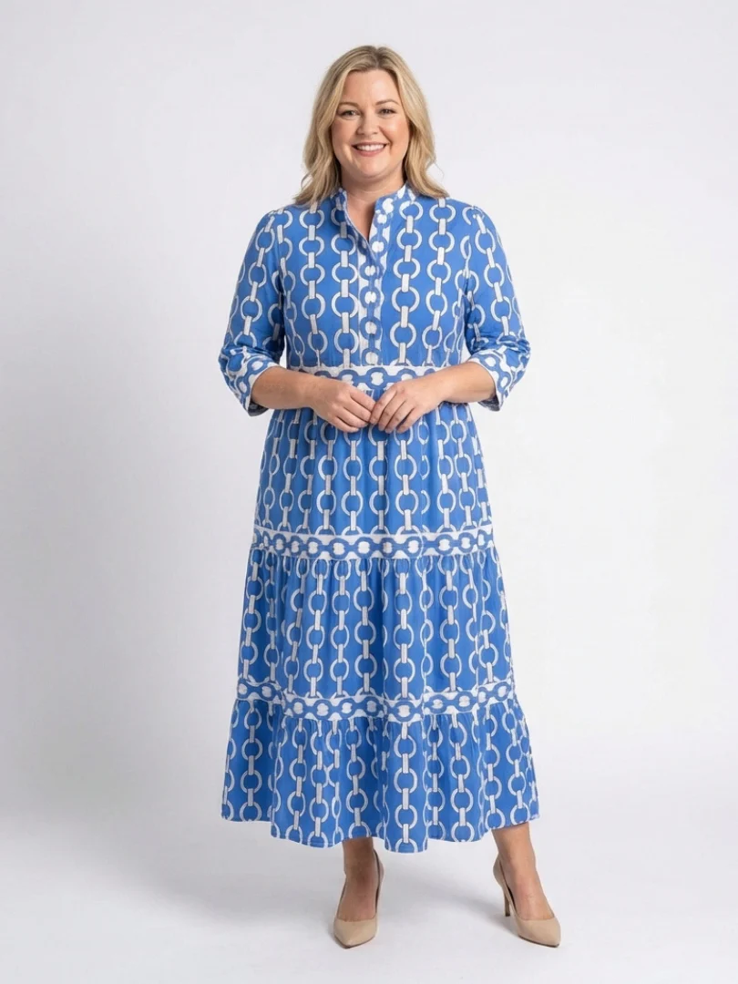 Keziah | Women's Chain Print 3/4 Sleeve Midi Dress - Image 4