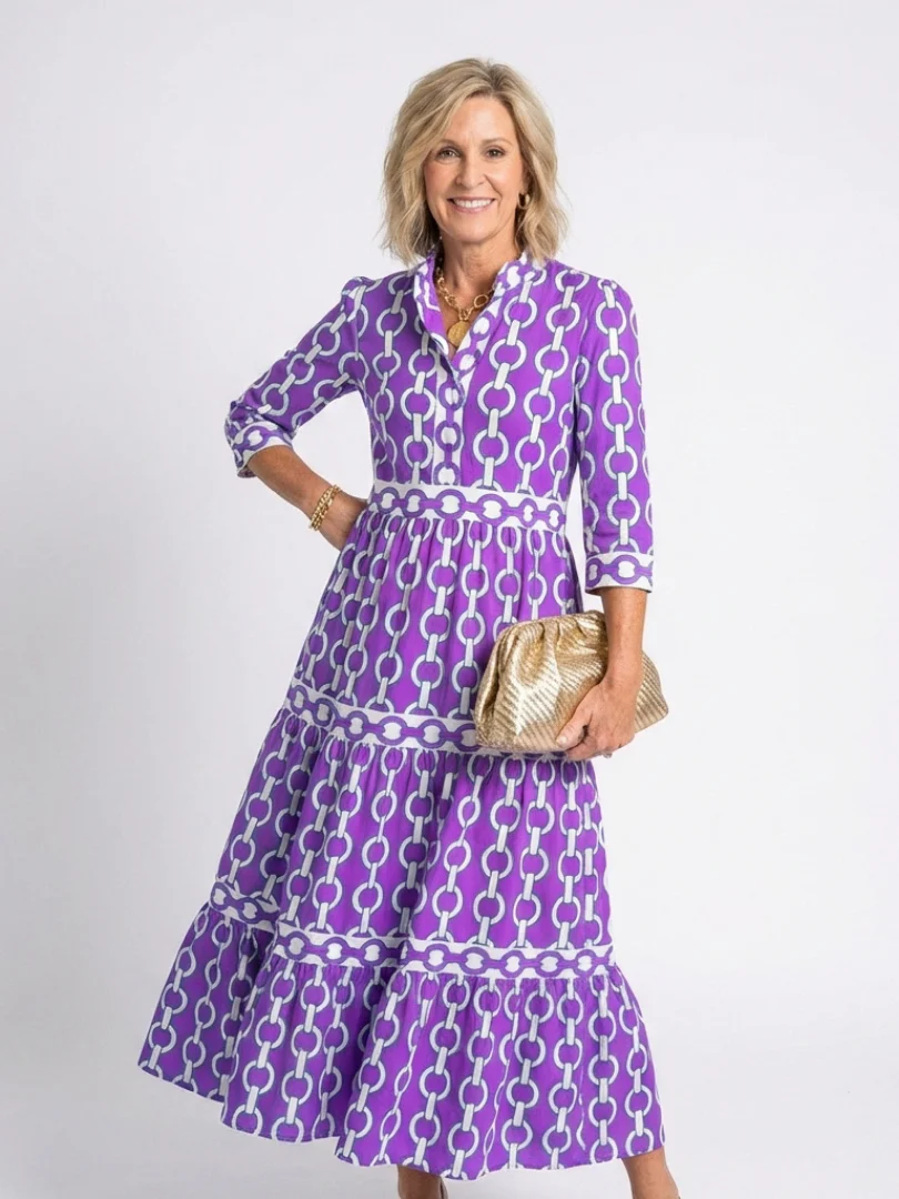 Keziah | Women's Chain Print 3/4 Sleeve Midi Dress - Image 5