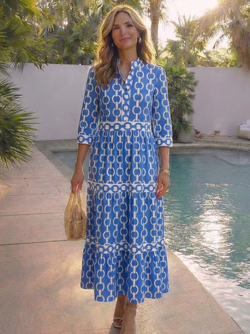 Keziah | Women's Chain Print 3/4 Sleeve Midi Dress - Image 6