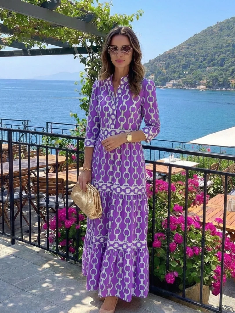 Keziah | Women's Chain Print 3/4 Sleeve Midi Dress - Image 7