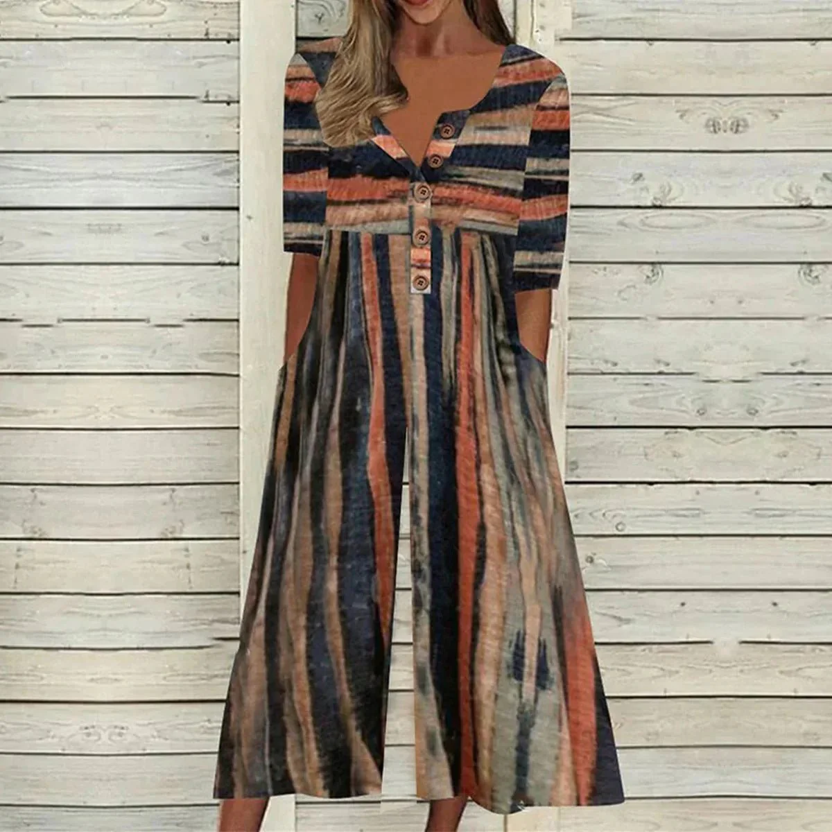 Lagoon | Women's Leaf Print V-Neck Short Sleeve Wide Leg Jumpsuit - Image 3