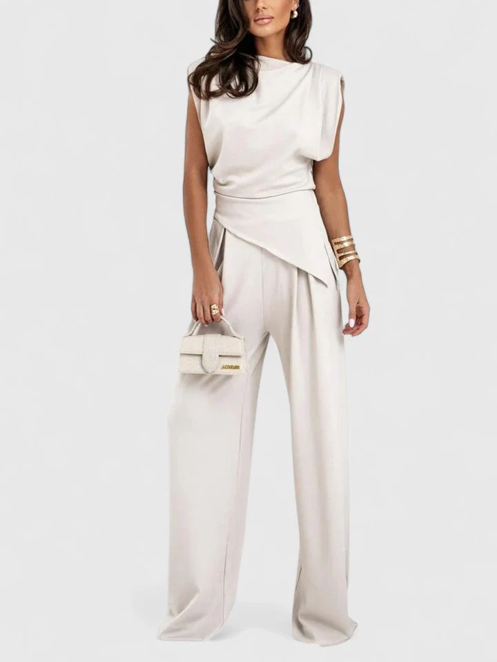 Laiza | Women's Draped Two-Piece Set Wide Leg Pants Occasion Outfit