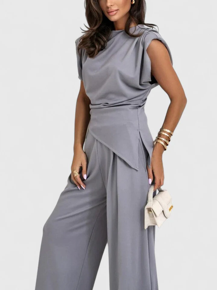 Laiza | Women's Draped Two-Piece Set Wide Leg Pants Occasion Outfit - Image 10