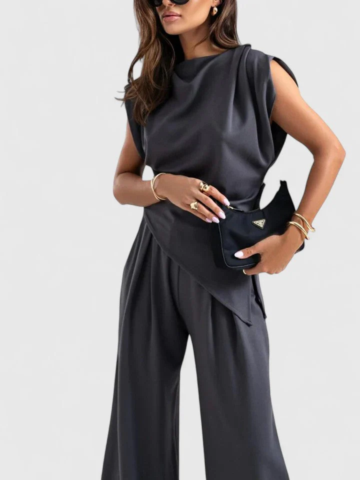 Laiza | Women's Draped Two-Piece Set Wide Leg Pants Occasion Outfit - Image 11