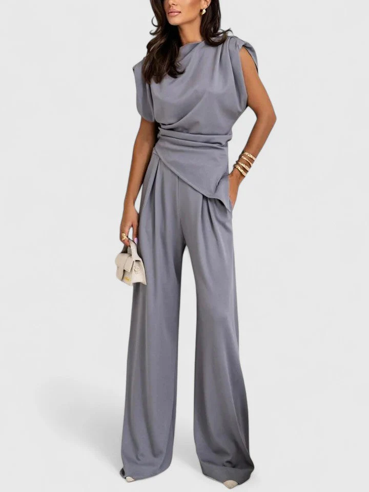 Laiza | Women's Draped Two-Piece Set Wide Leg Pants Occasion Outfit - Image 4