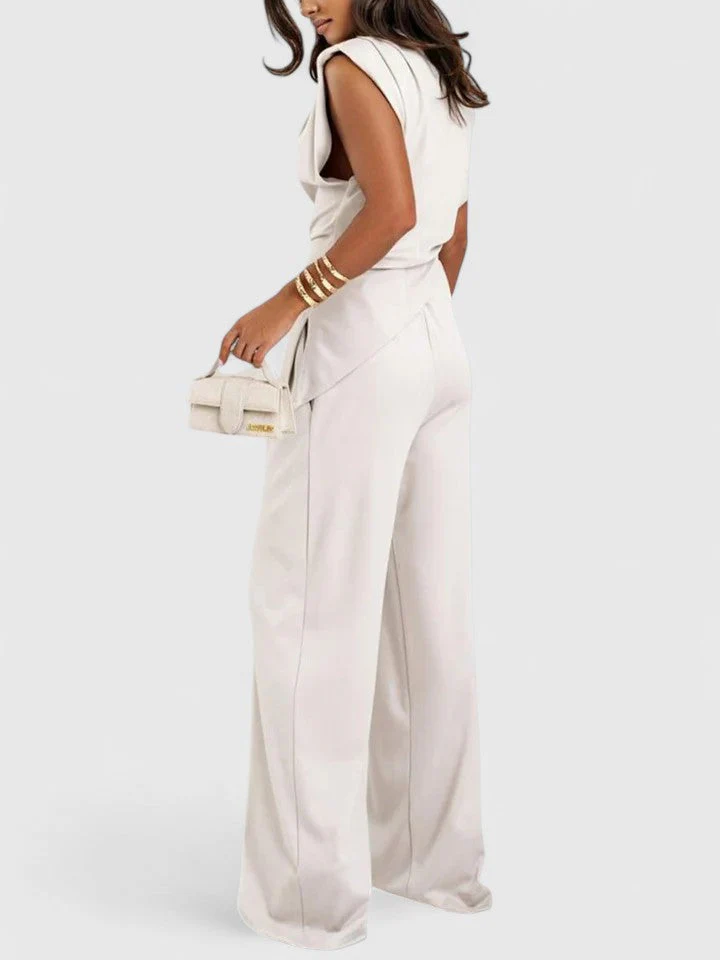 Laiza | Women's Draped Two-Piece Set Wide Leg Pants Occasion Outfit - Image 5