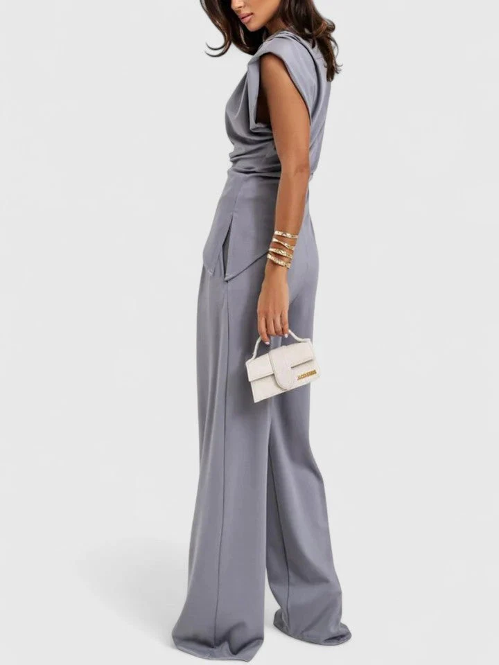 Laiza | Women's Draped Two-Piece Set Wide Leg Pants Occasion Outfit - Image 6