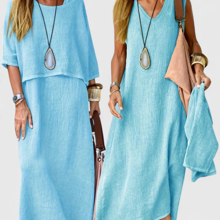 Lea | Women's Two-Piece Set Maxi Dress & Short Sleeve Top - Image 2