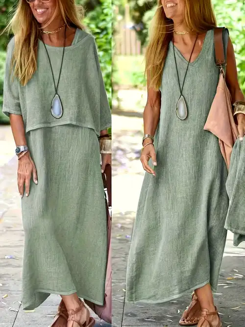 Lea | Women's Two-Piece Set Maxi Dress & Short Sleeve Top - Image 3
