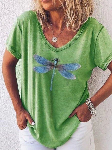 Luna | Women's Dragonfly Print V-Neck Short Sleeve Casual Tee - Image 2