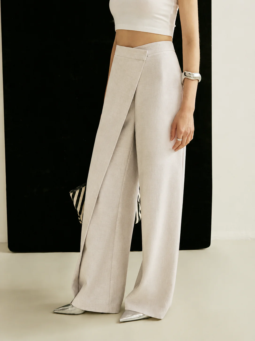 Luna | Women's High Waist Wide Leg Trousers Asymmetric Wrap Pants - Image 3