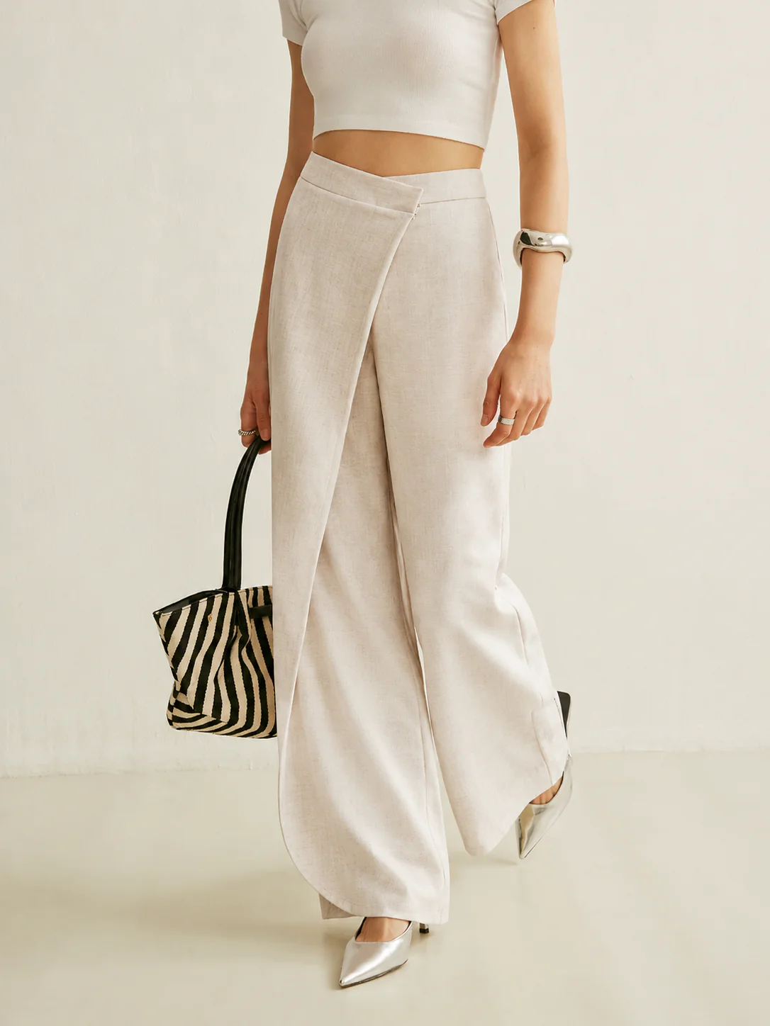Luna | Women's High Waist Wide Leg Trousers Asymmetric Wrap Pants - Image 4