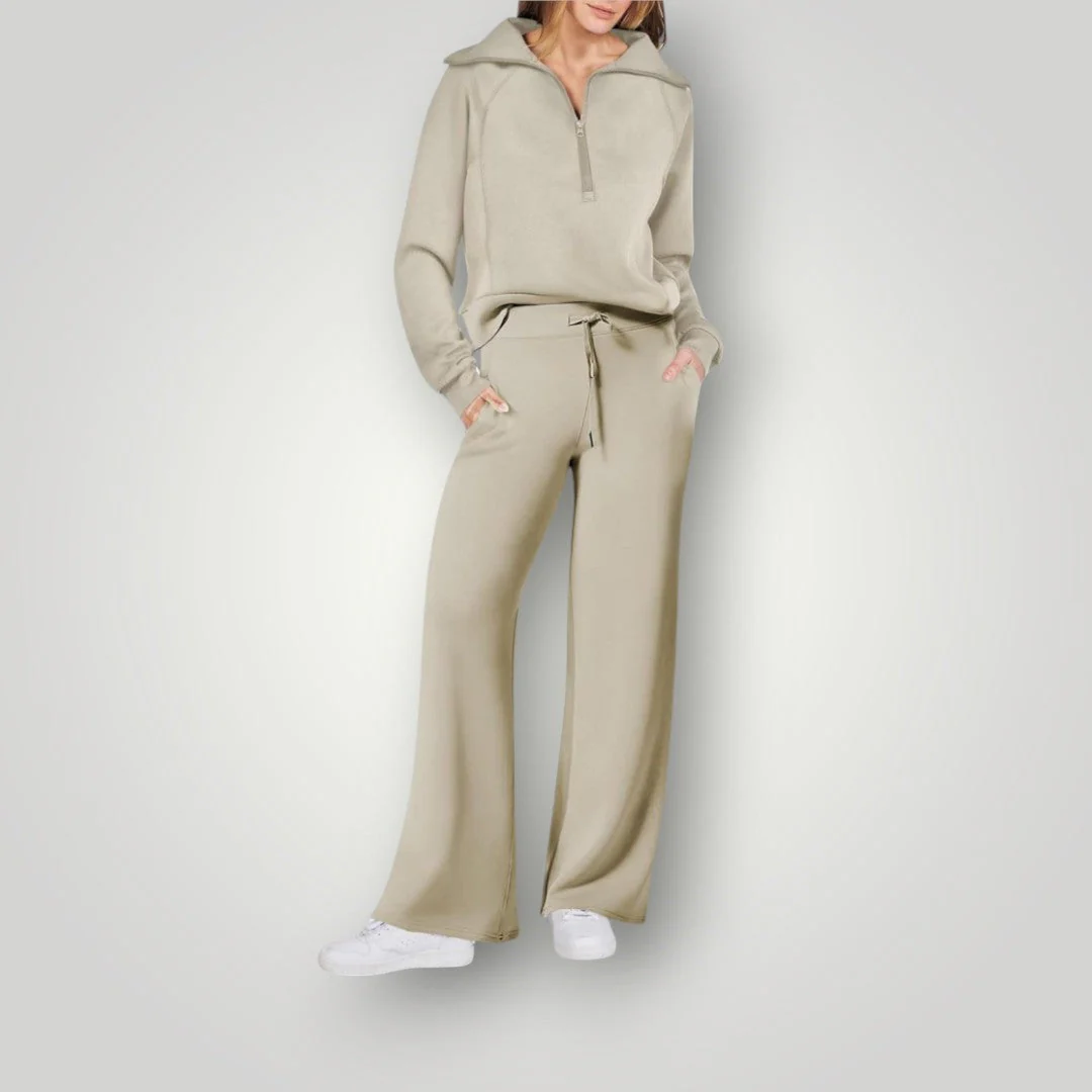 Luna | Women's Loungewear Set Half Zip Sweatshirt Wide Leg Pants - Image 4