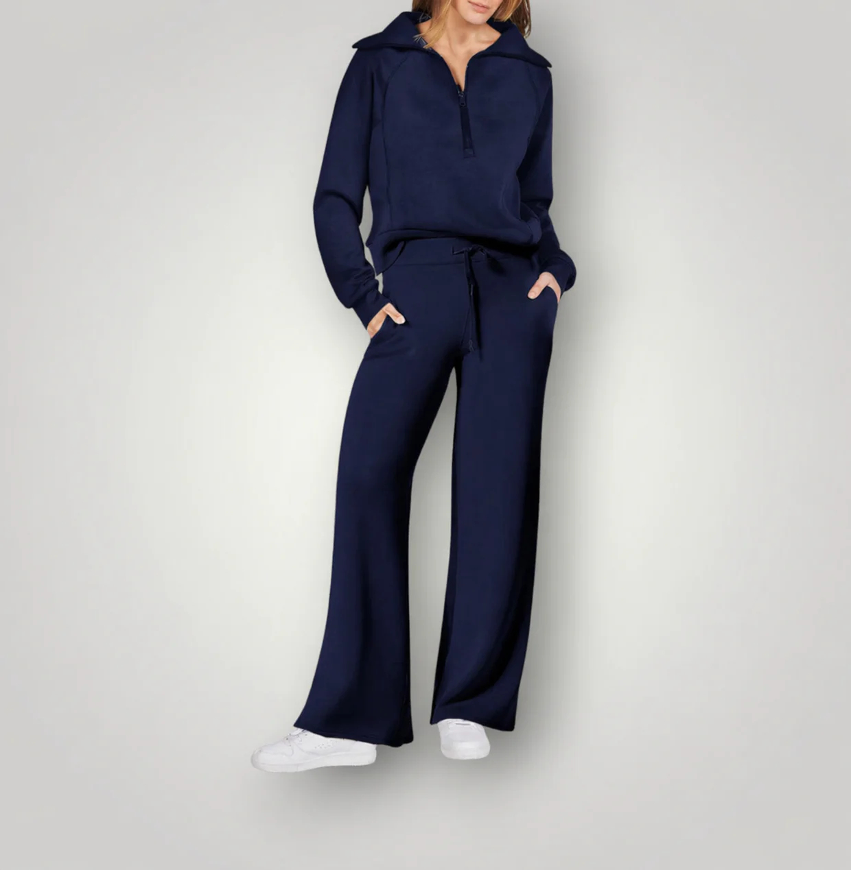 Luna | Women's Loungewear Set Half Zip Sweatshirt Wide Leg Pants - Image 5