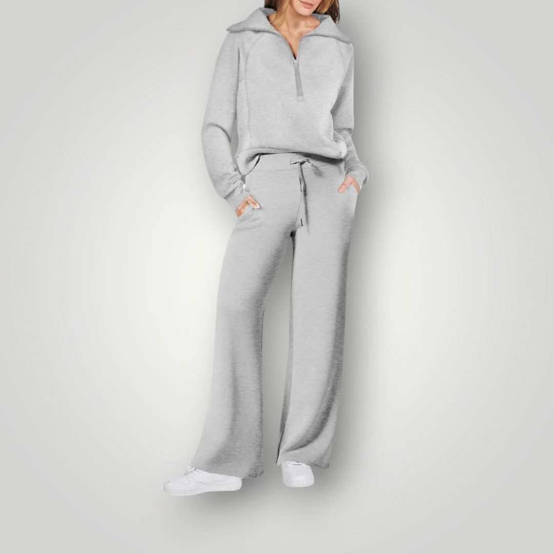Luna | Women's Loungewear Set Half Zip Sweatshirt Wide Leg Pants - Image 6