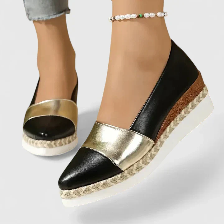 Luna | Women's Metallic Espadrille Wedge Loafers Platform Slip-On - Image 2