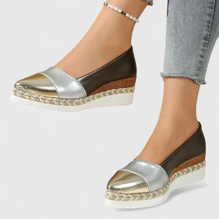 Luna | Women's Metallic Espadrille Wedge Loafers Platform Slip-On - Image 4
