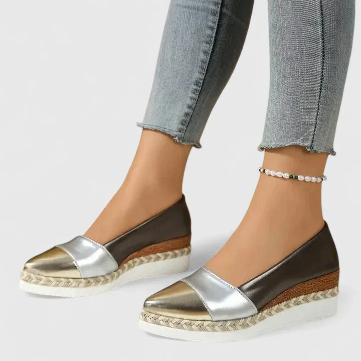 Luna | Women's Metallic Espadrille Wedge Loafers Platform Slip-On - Image 5