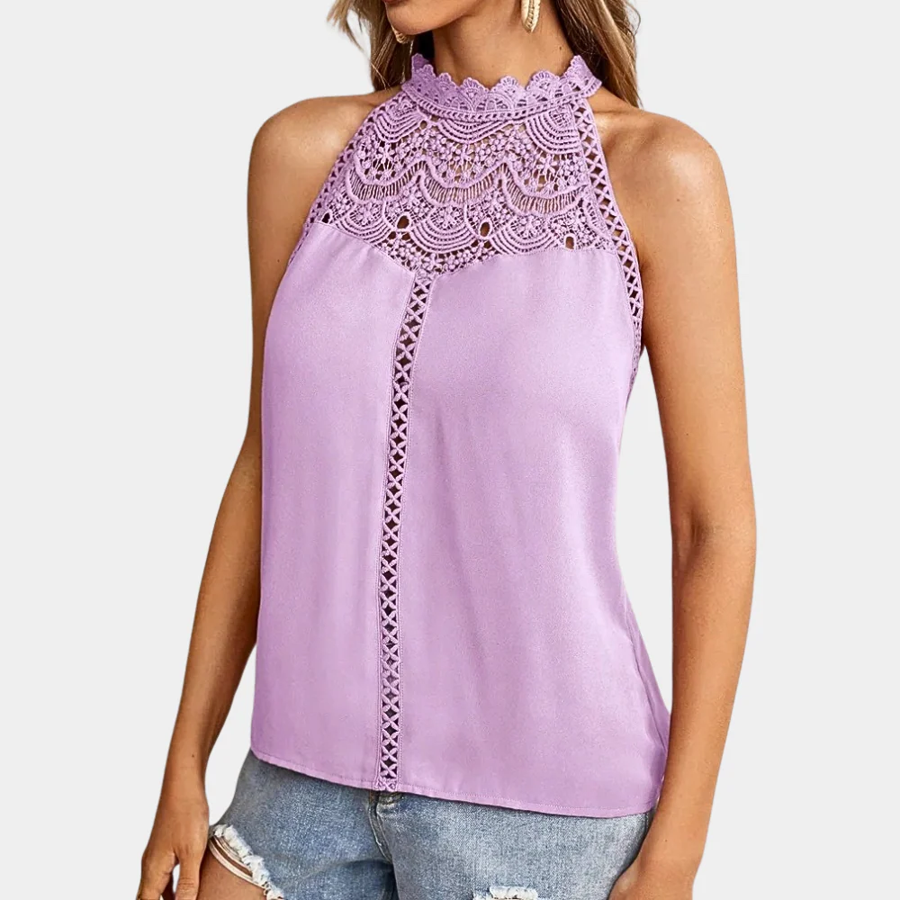 Luna | Women's Sleeveless Lace Halter Top Mock Neck - Image 3