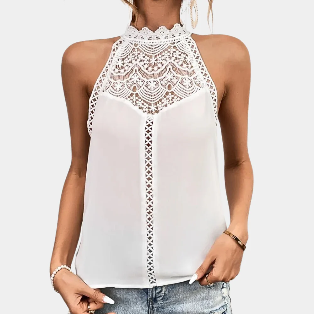 Luna | Women's Sleeveless Lace Halter Top Mock Neck - Image 4
