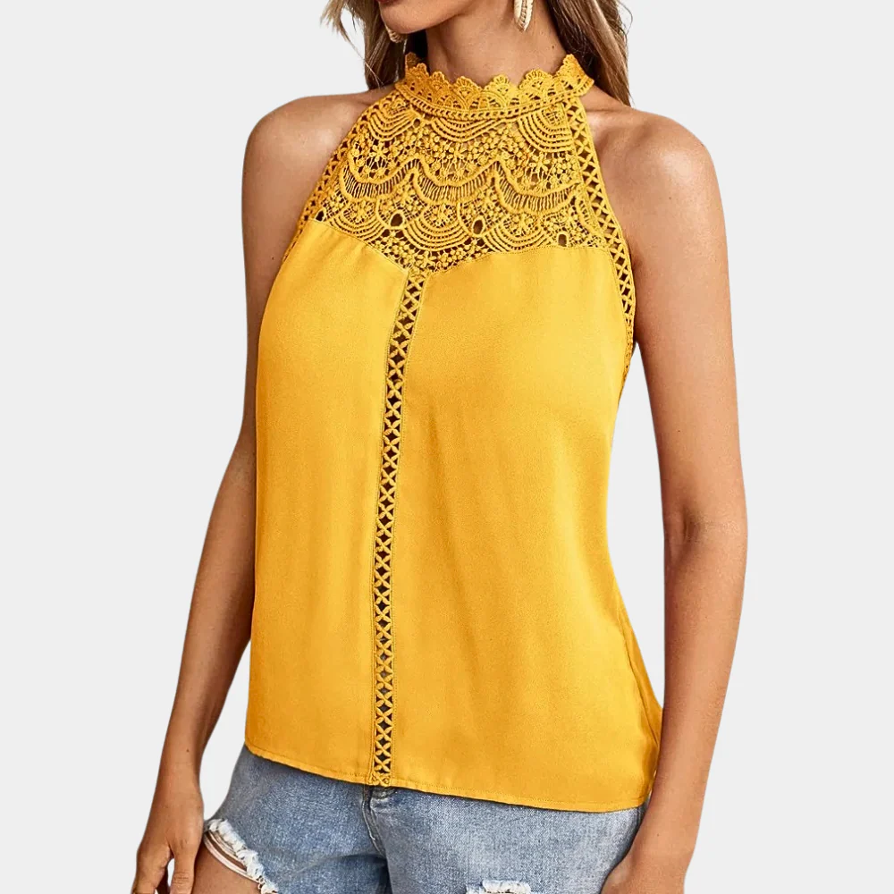 Luna | Women's Sleeveless Lace Halter Top Mock Neck - Image 5