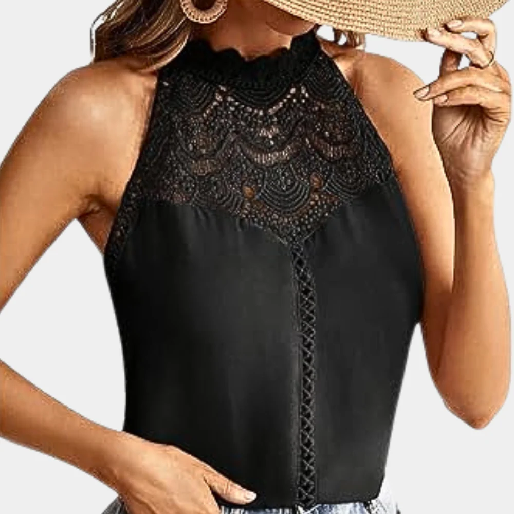 Luna | Women's Sleeveless Lace Halter Top Mock Neck - Image 7