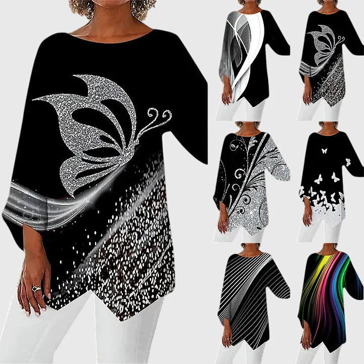 Lyanna | Women's Butterfly Print Asymmetric Hem Top - Image 7