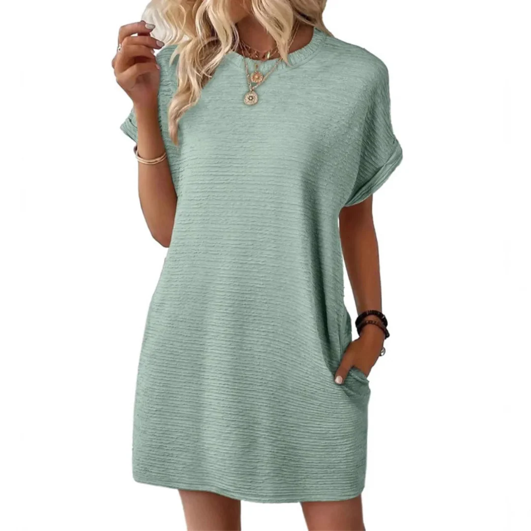 Maggie | Women's Short Sleeve T-Shirt Mini Dress with Pockets - Image 3