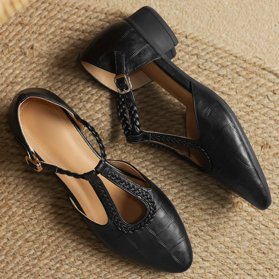 Margot | Women's Leather T-Strap Mary Jane Flats Pointed Toe Flat - Image 12