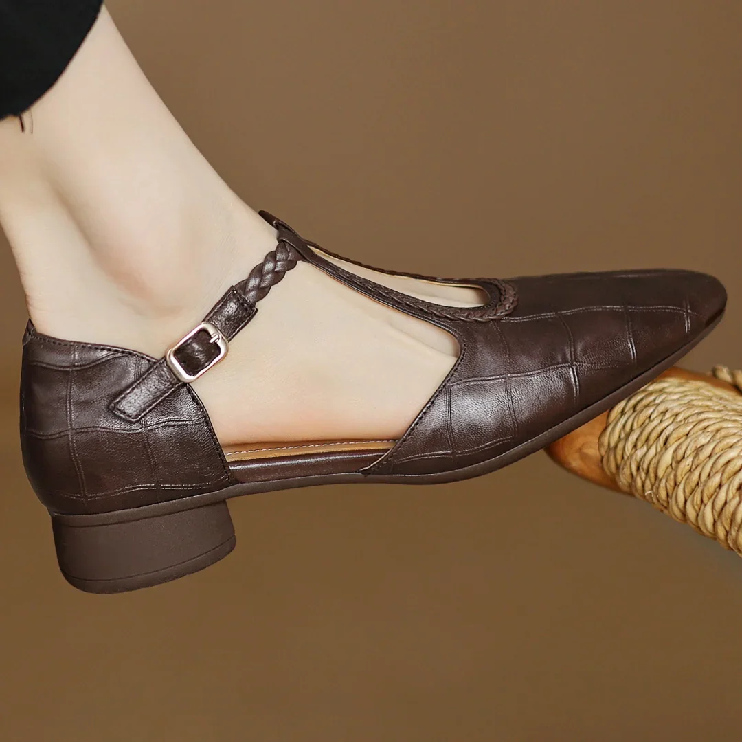 Margot | Women's Leather T-Strap Mary Jane Flats Pointed Toe Flat - Image 3