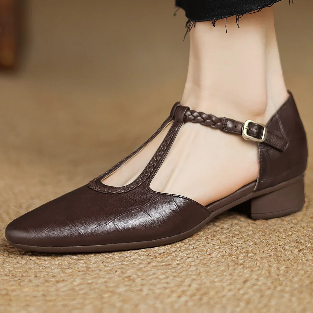 Margot | Women's Leather T-Strap Mary Jane Flats Pointed Toe Flat - Image 4