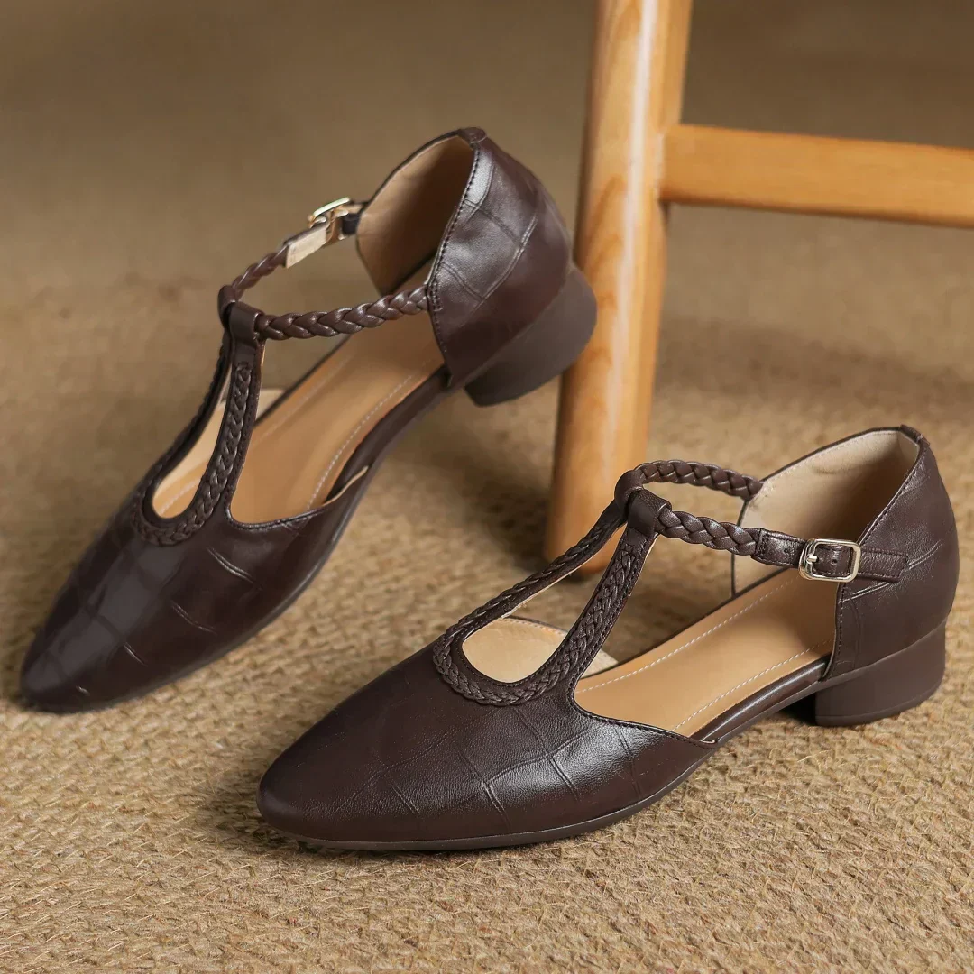 Margot | Women's Leather T-Strap Mary Jane Flats Pointed Toe Flat - Image 5