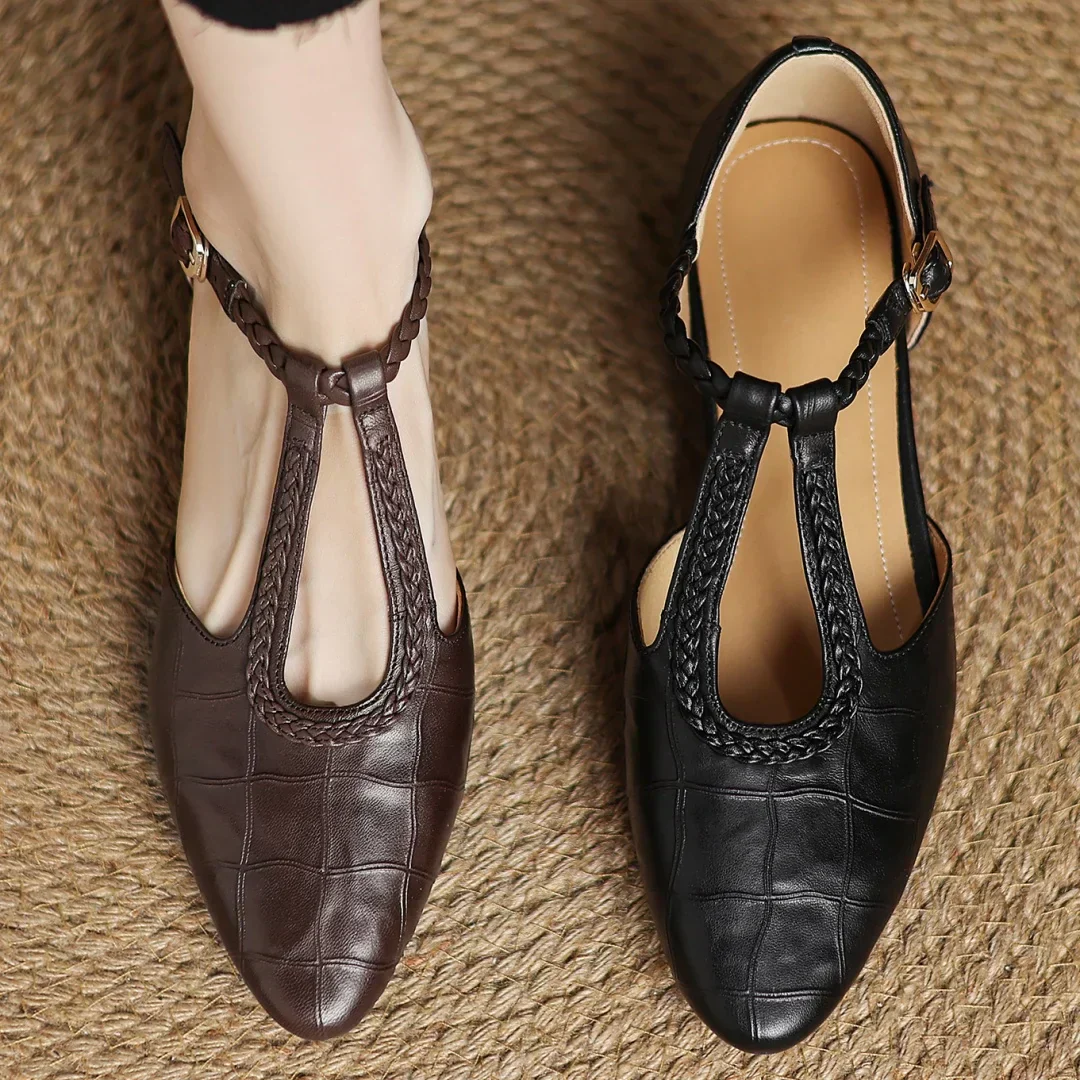 Margot | Women's Leather T-Strap Mary Jane Flats Pointed Toe Flat - Image 6